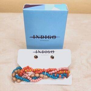 Indigo Authority Monarch Pastel Bracelet + Gold Tone Earring Set